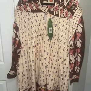 FARM Rio Floral Mini Dress - Cream and Brown